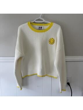 Kerri Rosenthal Smiley Face Cotton Pullover Sweater Yellow Sz XL NWOT